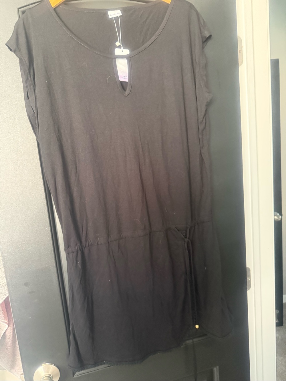 Women's Black Drawstring Tunic Top swim coverup